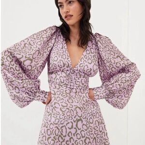 NWT For Love & Lemons Dress Leopard Print Dress in Purple & Gray small